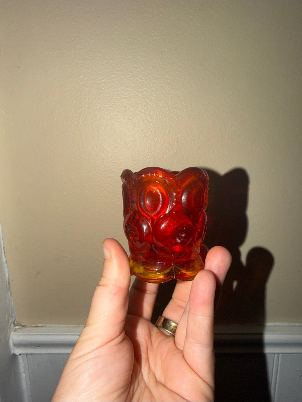 Vintage LE SMITH Moon Stars Amberina Glass Toothpick Holder Red Yellow